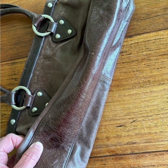 HOBO Brown Weathered Leather Significant Hardware Shoulder Bag - Picture 3 of 9